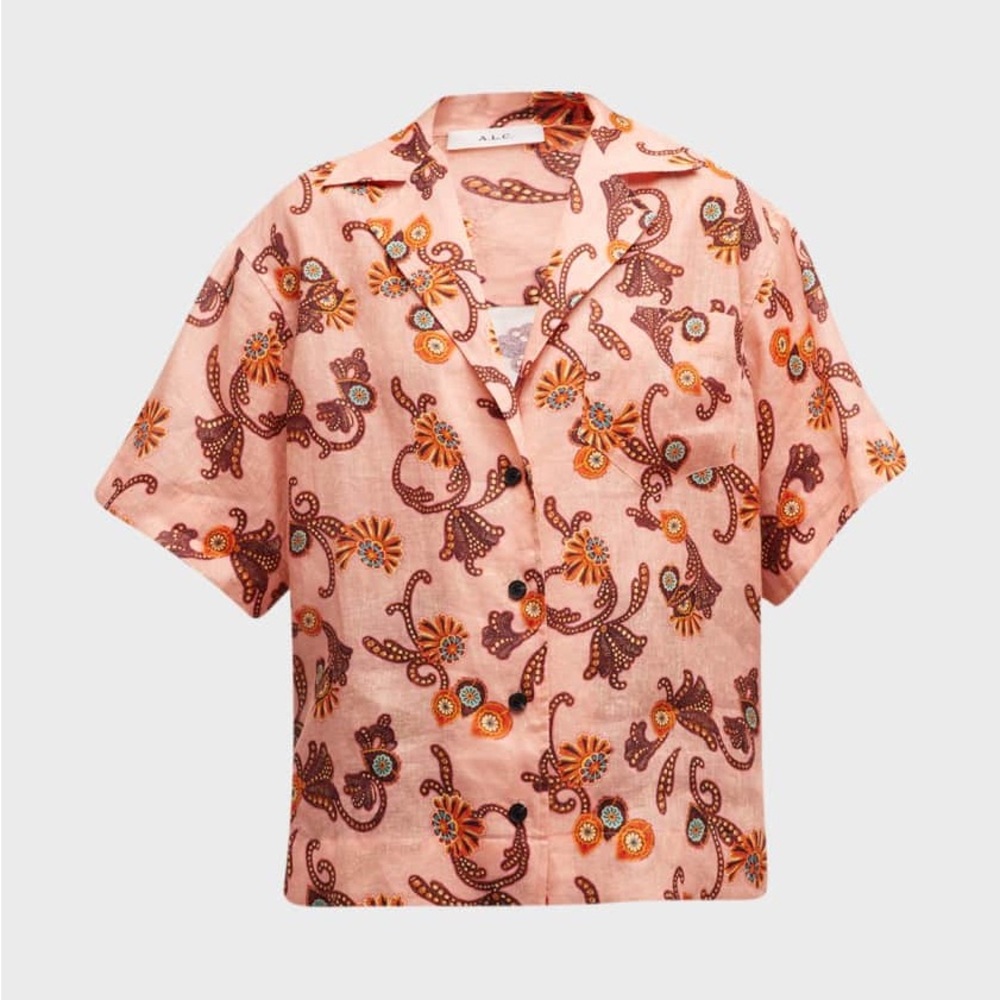 A.L.C. Sullivan Printed Linen Button-Front Top - image 6